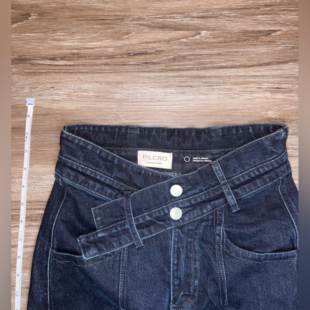 Anthropologie High-Waist Dark Blue Denim Midi Skirt with Front Slit by Pilcro - Picture 3 of 5